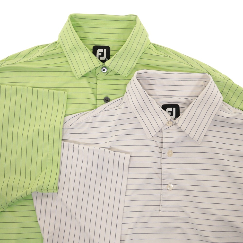 FootJoy Golf Polo Shirt Men L Striped Performance Active Green White - 2 Lot